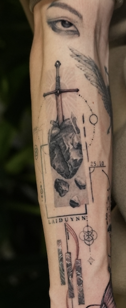 Khoi featured tattoo — sword and anatomical heart composition
